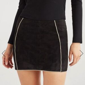 7 For All Mankind Suede Mini Skirt with Gold Piping in Jet Black size s NWT